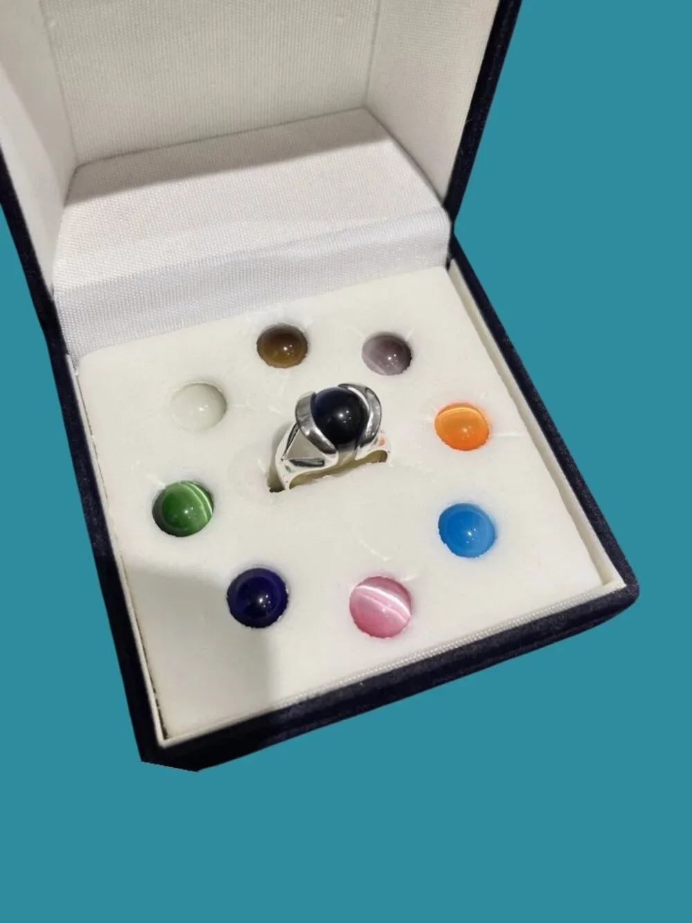 Vintage Sterling Silver Interchangeable Gemstone Marble Ring Set Multi Stone Orb